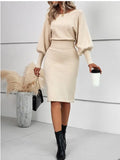Women's Knitted Sweater Skirt Temperament Round Neck Long Sleeve Sexy Solid Color To Show Thin Ass