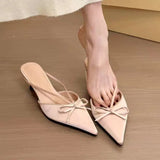 Tip Fine Heel Half-Slipper Wearing 2025 New Muller Shoes Baotao Bow Cloth Cold