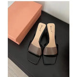 Crystal Slippers Women Wear 2025 Summer New Rough High Heels Side Cool Slippers Women Summer Wearing