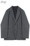 Blazer Coat Women Korean Casual Loose 2023 Autumn Oversized Single-breasted Turndown Collar Long Sleeve Suit Jacket
