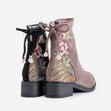 Zingj New Women's Boots Suede Cotton Boots And Velvet Inside The Middle Heel Ankle Boots To Keep Warm Fashion National Style Embroidered Cloth