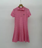 Short-Sleeved Knitted Dress Woman 2025 New College Style Polo Collar Slimming