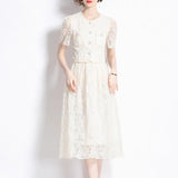 Famous Style Suit Female Lace Hook Bubble Sleeve Shirt Two Sets Of High-Rise Thin Half-Dress