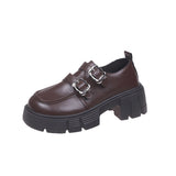 Small Leather Shoes Women's New Spring Black Lefu Shoes With Coarse Heel Height And Mary Jane Single