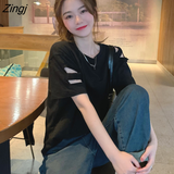Women Sexy Ladies Tops Hole Harajuku Fashion Loose Summer Ins Korean Style Preppy Vintage Solid Elegant Chic Simple