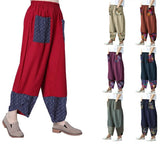 Printed Patchwork Cotton Linen Wide-leg Loose