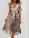 Summer New Loose Leisure Shuya V Collar Crumped New Hot Print