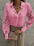 Sexy Lace Hollow Out Women Blouse Streetwear 2023 Autumn Black Button Up Shirts Green Top Long Sleeve Mesh Design