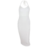 Zingj Ins Fall New Sexy Low Breast V-Neck Hollow Back Hanging Neck Tie Medium Long Slit Dress