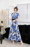 Light Luxury Retro Sleeveless V-Neck Print Dress Women's Summer Waists Thin Temperament Elegant Famous