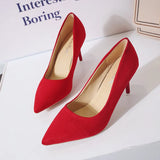 Spring New Large-Size High-Heeled Single-Shoe Rubber Sheel Fine Heel Light-Mouthed Women's Velvet High-Heeled