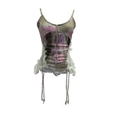 Shooting Millennium Spice Girls Heavy Industry Lace Stitching Print Beaded Sling Vest Strapped Short Sleeveless Top