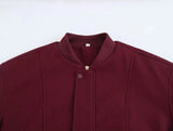Burgundy Solid Baseball Jacket- Outfit