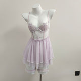 Women's 2025 New Sexy Mesh Pyjamas Summer Pure-Bstoral Lace Ribbon Tectroned Sling Aja Crooat