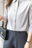 Spring Satin Women's Shirts Fashion Silk Button Solid OL Elegant Ladies Tops Long Sleeve Blouse Basic Women Shirts