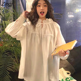 Blouses Women Korean Kawaii Loose Lace-up Peter Pan Collar Kawaii Ins S-3XL Chic Tender Sweet Pregnant Tops Pure