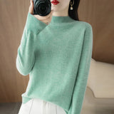 Zingj 2024 Autumn / Winter New Women's Korean Version Slim Half High Collar Short Solid Color Bottom Sweater-Outfit