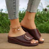 New Large-Size Slope Heel Sandals Women's Wide Strip With Breathable Casual Shoes Pure Color Slope Heel Women's