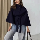 Women's Clothing Explosion Fashion Loose-Collar Collared Tidial Coat Belt