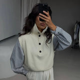 High-Necked Knitted Vest Splicing Striped Sleeve Design Simple Autumn And Winter New Street