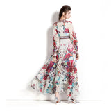 And Autumn French Court Style Temperament Thin French Chiffon Mesh Dress Female Big A-Word Print Long
