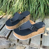 New Large-Size Clip Toe Solid-Color Thick-Bottomed Slippers Slope With Women's Buckle Mouth