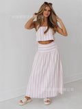 Women's Dress Striped Half-Dress Women's Holiday Style Skirt In The Long Umbrella