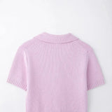 New Bow Trim Short Sleeves Short Knitted Top