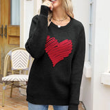 Autumn And Winter Loose Love Embroidery Round Collar Long-Sleeved Knitted Sweater