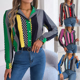 Shooting 2025 Spring And Summer Commuting Temperament Hit The Color Wave Point Suit Collar Long-Sleeved Shirt Women's