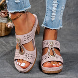 Summer New Large Flat Slope And Hollow Water Drill Women's Shoes High Heel Thick And Cool Slippers