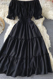 Slash Neck Midi Dress Women Sexy Off Shoulder Short Sleeve High Waist Ruffle Vestidos Female Summer 2023 New
