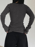 Fashion Stripes Bumpy Round Collar Foundation Long-Sleeved Hottie Slimming Short