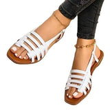 Version Of The Big-Size Flat Patent Leather Sandals Women's New Exterior Wearing Hollow Beach Cool