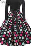 Dot Elegant Party Dresses Women Long Sleeve Winter Dress Big Swing Rockabilly Vintage Dress Casual Christmas