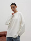 Fine Comb Cotton Solid Long-Sleeved T-Shirt Women Hot Loose Leisure Collar Top High