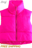 Women's Winter Crop Vest Zip Up Stand Collar Sleeveless Cropped Puffer Vest Lightweight Padded Gilet Warm