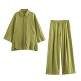 2025 New Casual Thin Loose Shirt Tight Straight Trousers Set