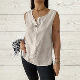 Summer New Women's Vest Casual Loose Cotton T-Shirt Button