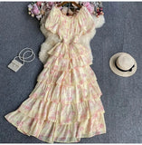 Floral And Haffin Dress Women's New Summer Bubble Short Sleeves To Close The Waist Thin Holiday High-End Cake