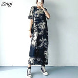 Sleeve Dresses Women Fashion Korean Tie Dye Casual Y2k Платье Женское Retro Hot Sale O-neck Summer Chic Loose Vestido