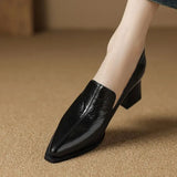 High-Heeled Small Leather Shoes Women's Spring And Autumn New Fashion Tips Thick Heel Deep Mouth Single Shoes One Foot Pedal Fashion Women's