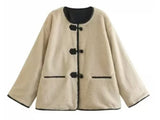 Women's Explosive Single-Row Buckle Round-Neck Fur Jacket