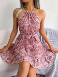 Spring And Summer Leisure Lotus Leaves Side Big Smash Flower Dress Beach Dress Women's