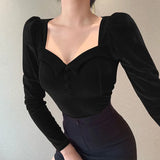 Velvet Women's T-Shirts Long Sleeve V-neck Sexy Slim Bodycon Autumn Winter Warm Fashion Top Casual Soft T-Shirts