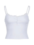 Lace Trim Button-Up Ribbed Crop Cami Top- Outfit