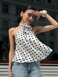 Retro Wave Spot Hanging Neck Ribbon Bare Back Sexy Babes A Swing Sling Vest