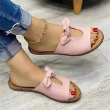 Version Of The Solid Color Bow Flat-Bottom Slippers Women Casual Fashion Slippers Women's Home Cold