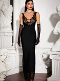 Patchwork Lace Sheer Camisole Midi Dress- Outfit