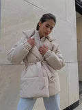 Winter New Thickened Collared Waist Cotton Coat Thin Solid Cotton Coat